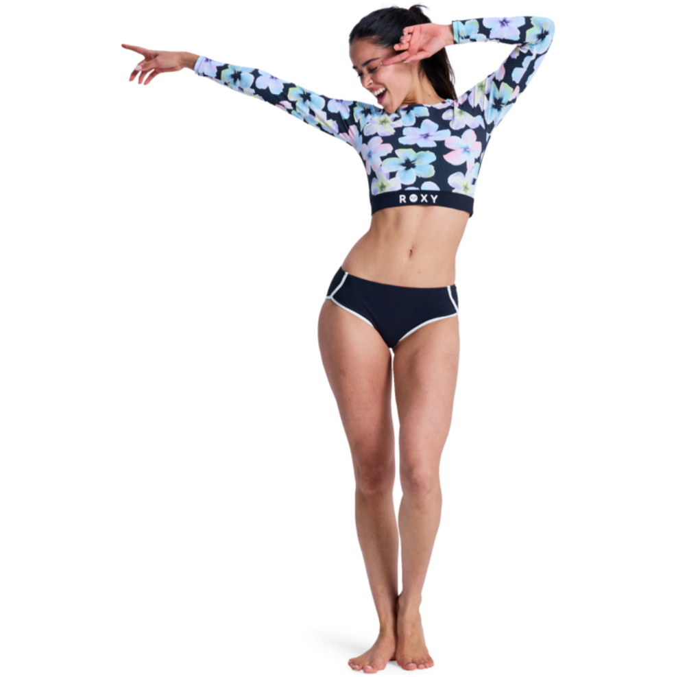 2026 Roxy Womens Roxy Active Long Sleeve Crop Top Rash Vest ERJWR03926 - Anthracite Im Fleur Real